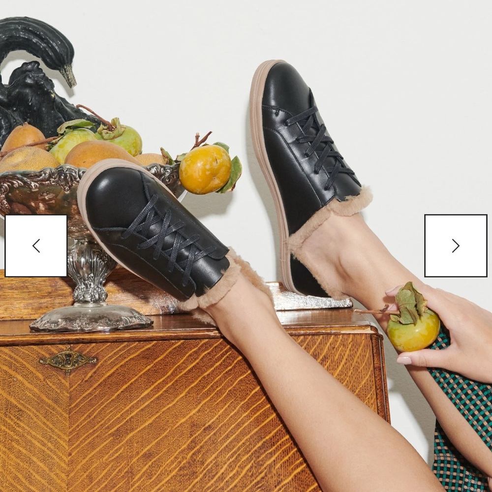 Women’s Black Leather Fur-Lined Sneakers